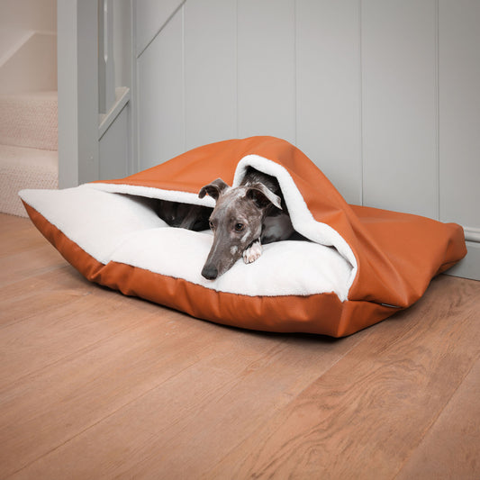 Discover The Perfect Burrow For Your Pet, Our Stunning Sleepy Burrow Dog Beds In Ember Rhino Faux Leather Is The Perfect Bed Choice For Your Pet, Available Now at Lords & Labradors US