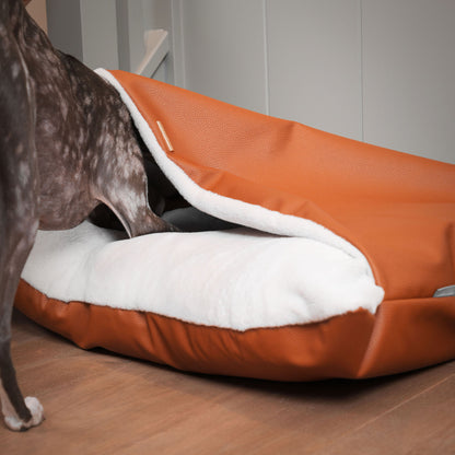 Discover The Perfect Burrow For Your Pet, Our Stunning Sleepy Burrow Dog Beds In Ember Rhino Faux Leather Is The Perfect Bed Choice For Your Pet, Available Now at Lords & Labradors US