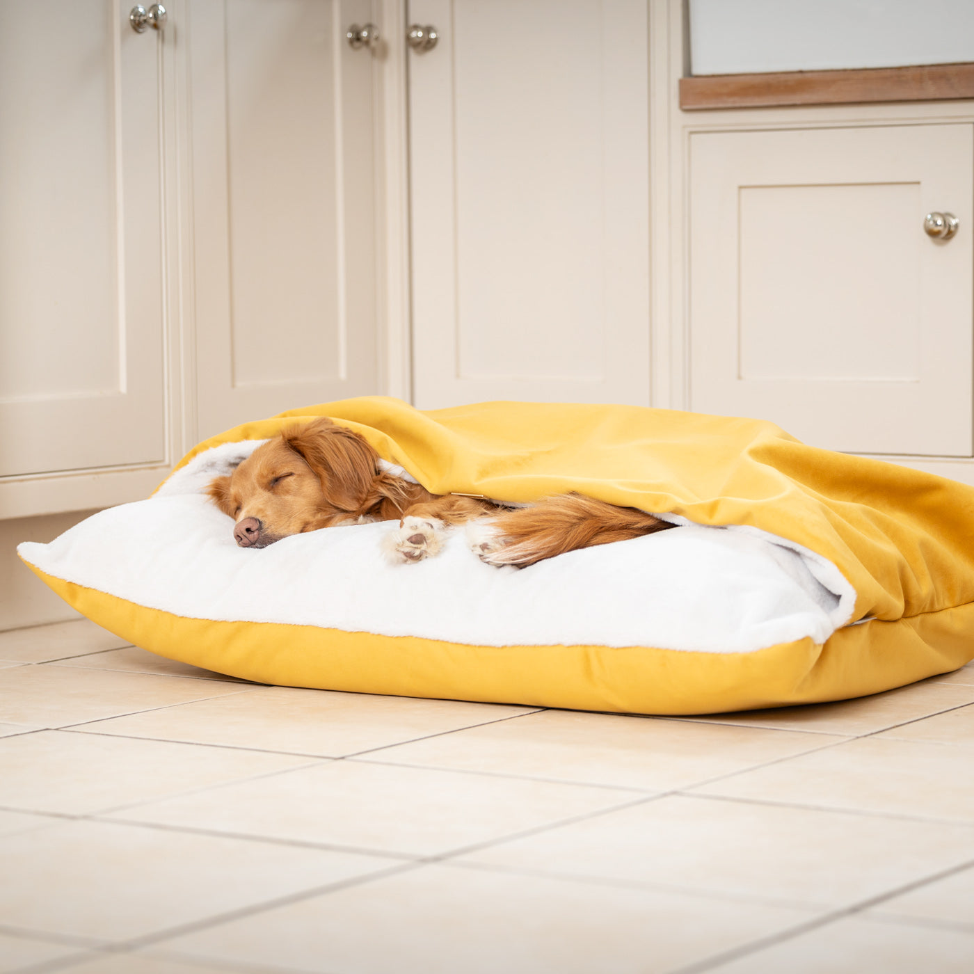 Sleepy Burrows Bed In Saffron Velvet By Lords & Labradors