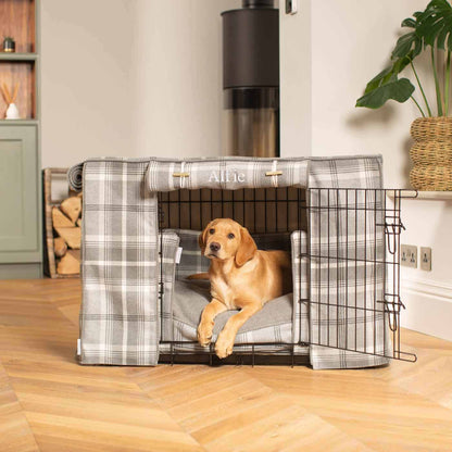 Luxury Heavy Duty Dog Cage, In Stunning Balmoral Dove Grey Tweed Cage Set, The Perfect Dog Cage Set For Building The Ultimate Pet Den! Dog Cage Cover Available To Personalize at Lords & Labradors US
