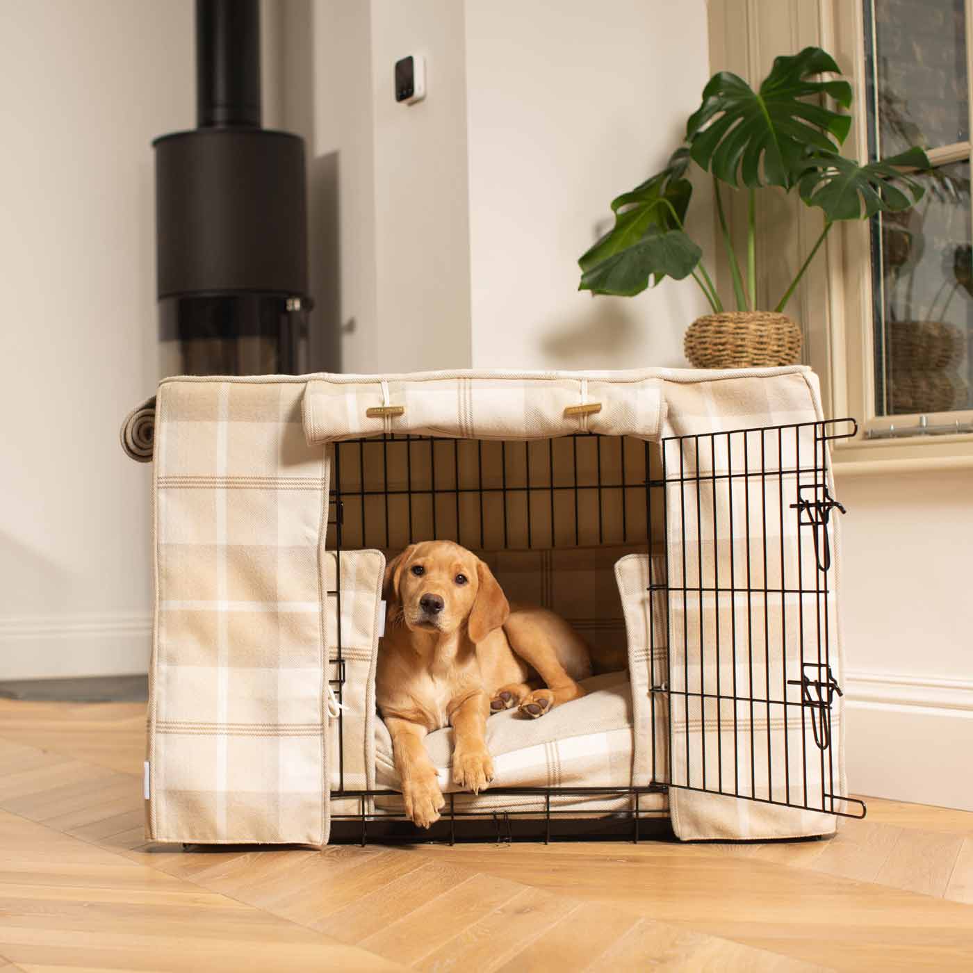 Luxury Black Dog Cage Set With Cushion, Bumper and Cage Cover. The Perfect Dog Cage For The Ultimate Naptime, Available Now at Lords & Labradors US