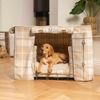 Balmoral Natural Tweed Cage Set, The Perfect Dog Cage Set For The Ultimate Naptime, Available To Personalize at Lords & Labradors US