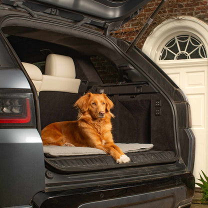 Embark on the perfect pet travel with our luxury Travel Mat in Pewter Herringbone. Featuring a Carry handle for on the move once Rolled up for easy storage, can be used as a seat cover, boot mat or travel bed! Available now at Lords & Labradors US