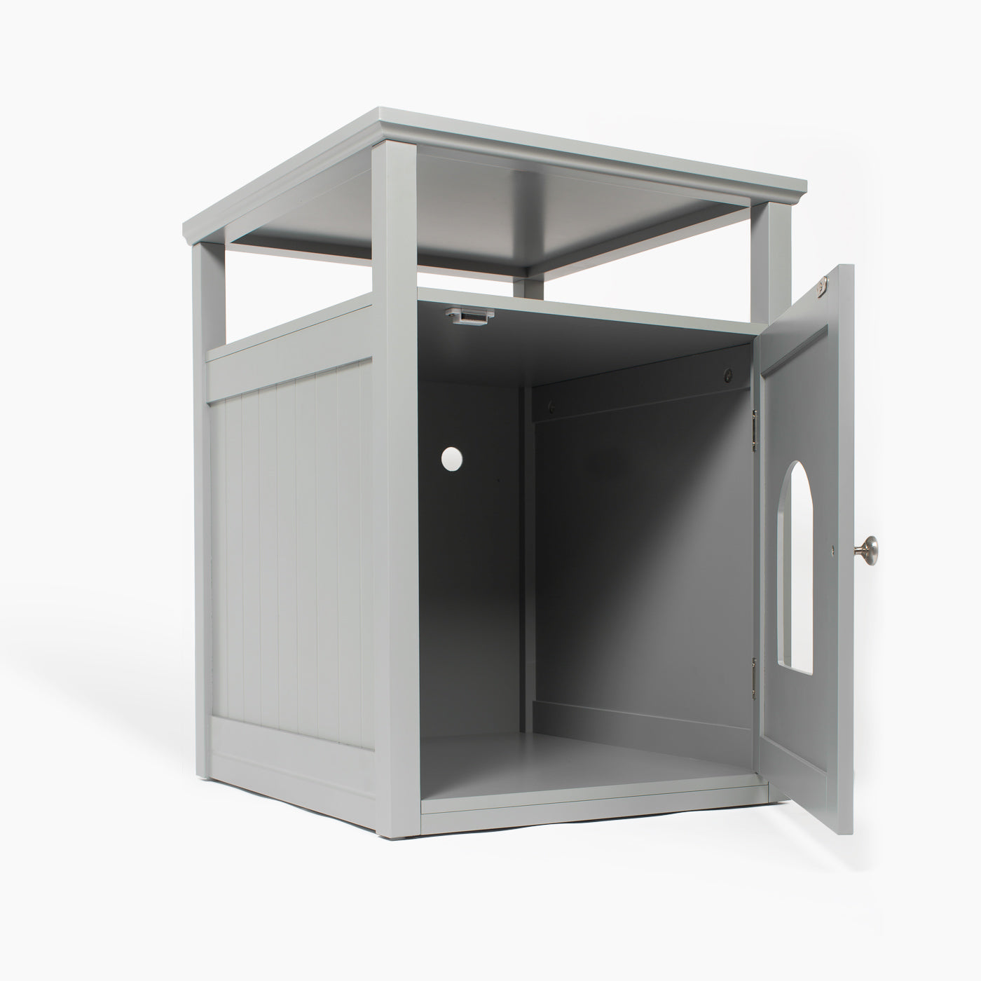 Discover The Perfect Multi-Functional Cat Washroom, Featuring Hinged Door for a Discreet Cat Loo. Suitable for All Cat Breeds! Made From Durable Wood to Ensure a Stylish Finish That Suits Any Home Decor! Includes a Complimentary Litter Tray. Available In Grey & White Now at Lords & Labradors US