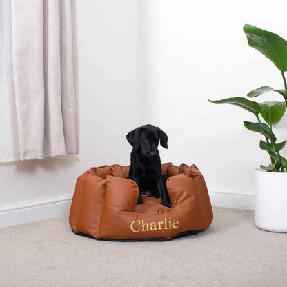 Luxury Handmade High Wall in Rhino Tough Desert Faux Leather, in Ember, Perfect For Your Pets Nap Time! Available To Personalize at Lords & Labradors US