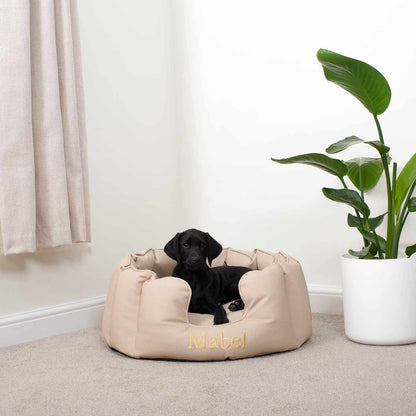 [color:sand] Luxury Handmade High Wall in Rhino Tough Desert Faux Leather, in Sand, Perfect For Your Pets Nap Time! Available To Personalize at Lords & Labradors US