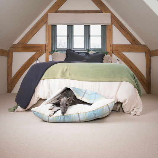 Discover The Perfect Burrow For Your Pet, Our Stunning Sleepy Burrow Dog Beds In Duck Egg Tweed Is The Perfect Bed Choice For Your Pet, Available Now at Lords & Labradors US