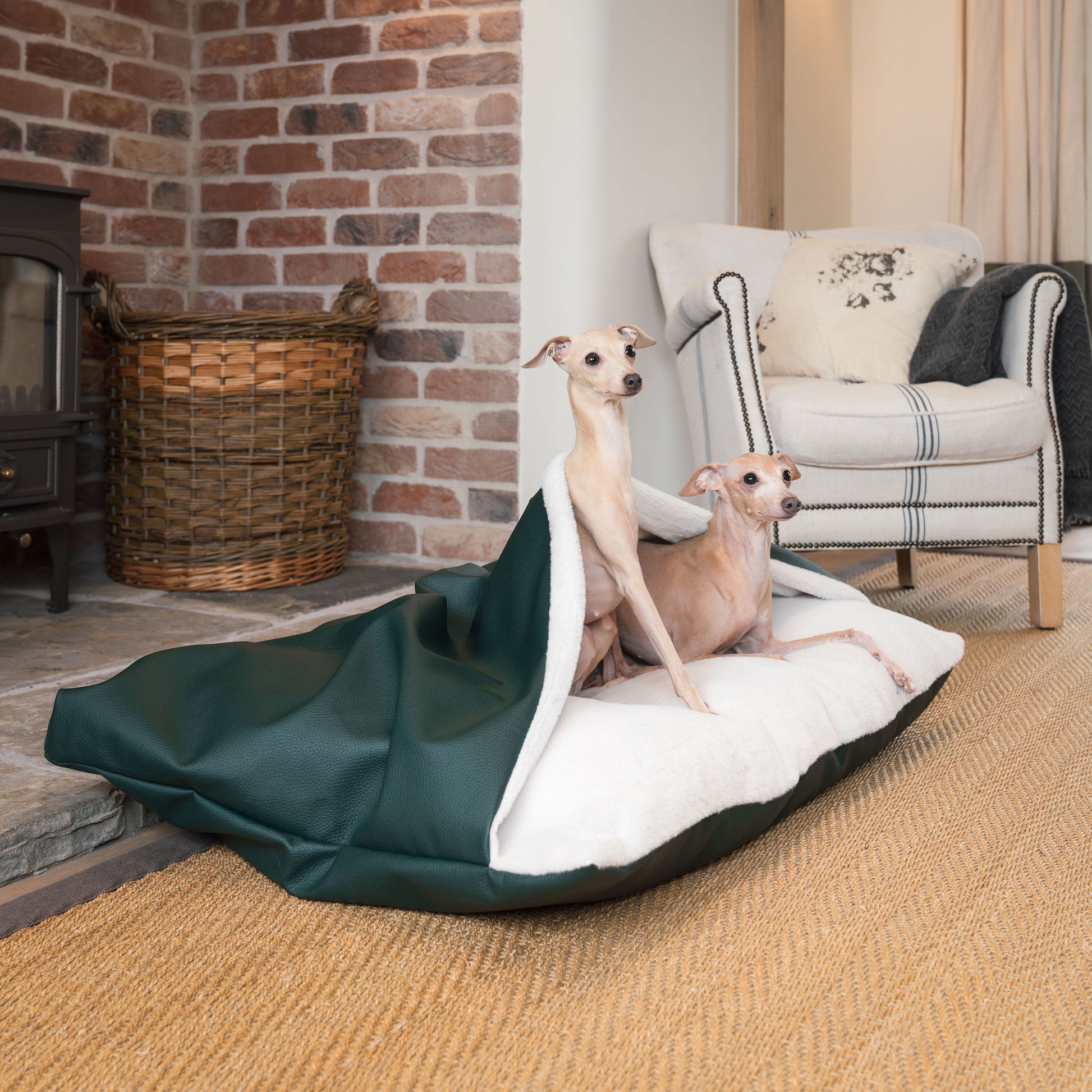 Discover The Perfect Burrow For Your Pet, Our Stunning Sleepy Burrow Dog Beds In Forest Rhino Faux Leather Is The Perfect Bed Choice For Your Pet, Available Now at Lords & Labradors US