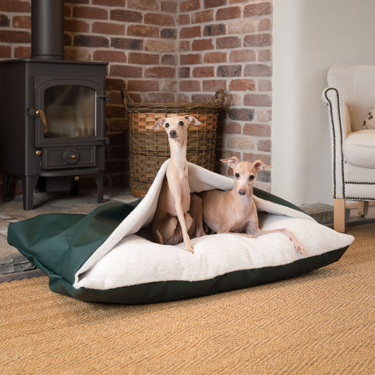 Discover The Perfect Burrow For Your Pet, Our Stunning Sleepy Burrow Dog Beds In Forest Rhino Faux Leather Is The Perfect Bed Choice For Your Pet, Available Now at Lords & Labradors US