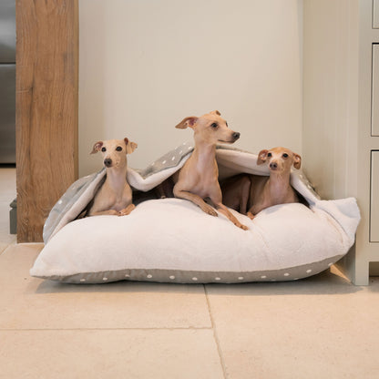 Discover The Perfect Burrow For Your Pet, Our Stunning Sleepy Burrow Dog Beds In Grey Spot, Is The Perfect Bed Choice For Your Pet, Available Now at Lords & Labradors US