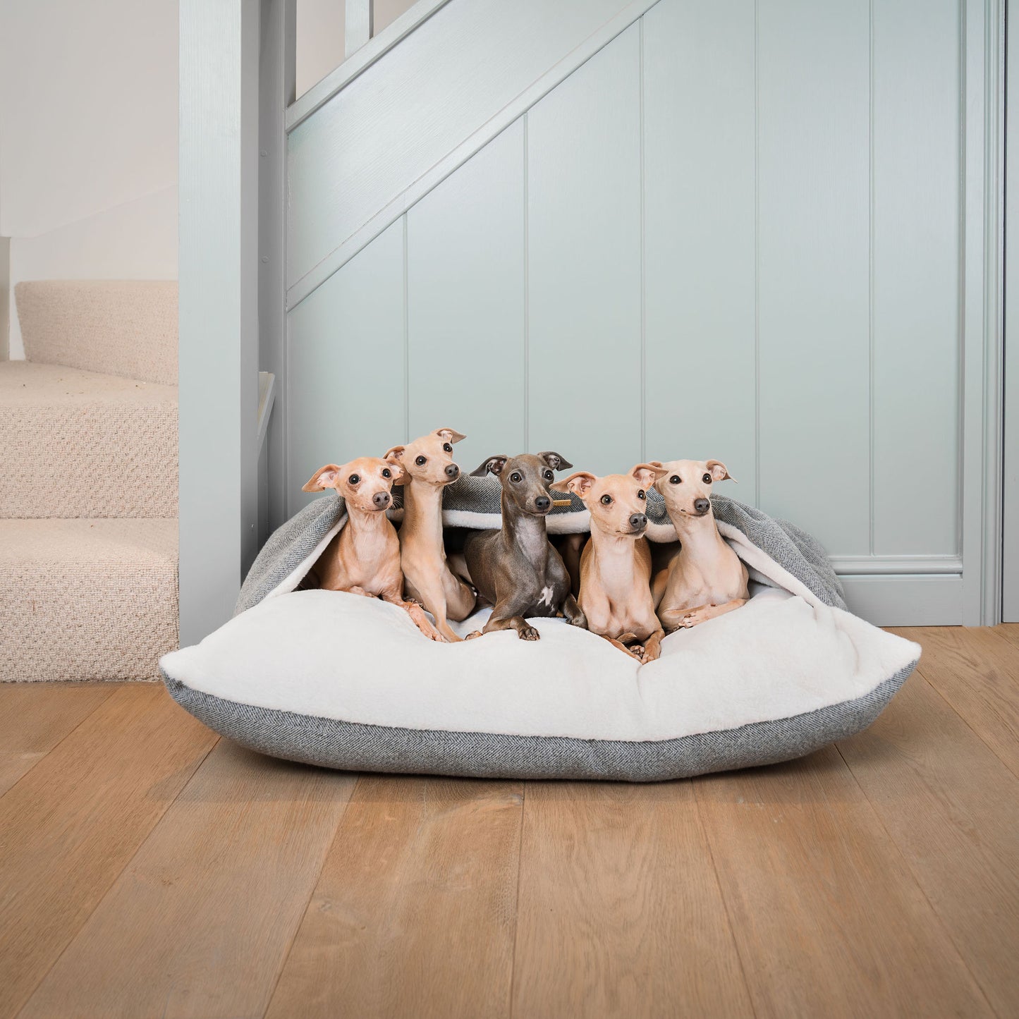 Discover The Perfect Burrow For Your Pet, Our Stunning Sleepy Burrow Dog Beds In Pewter Herringbone Is The Perfect Bed Choice For Your Pet, Available Now at Lords & Labradors US