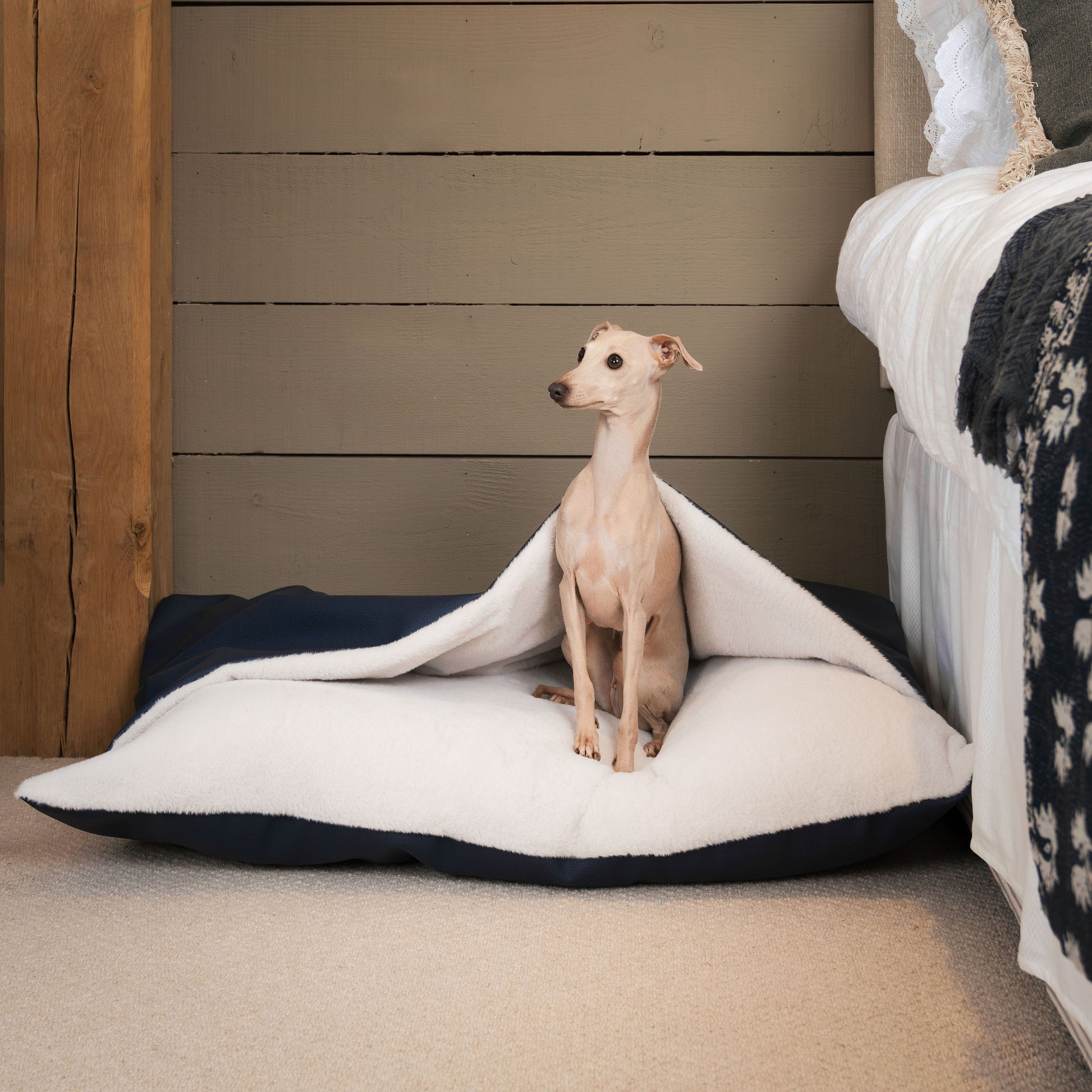 Discover The Perfect Burrow For Your Pet, Our Stunning Sleepy Burrow Dog Beds In Pacific Rhino Faux Leather Is The Perfect Bed Choice For Your Pet, Available Now at Lords & Labradors US