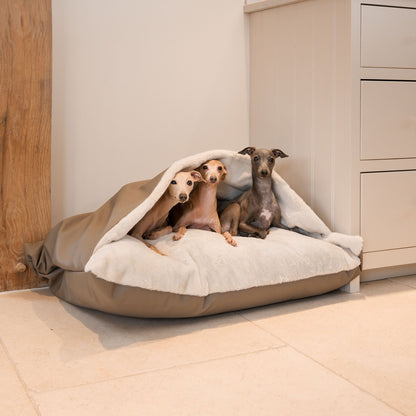 Discover The Perfect Burrow For Your Pet, Our Stunning Sleepy Burrow Dog Beds In Rhino Camel, Is The Perfect Bed Choice For Your Pet, Available Now at Lords & Labradors US