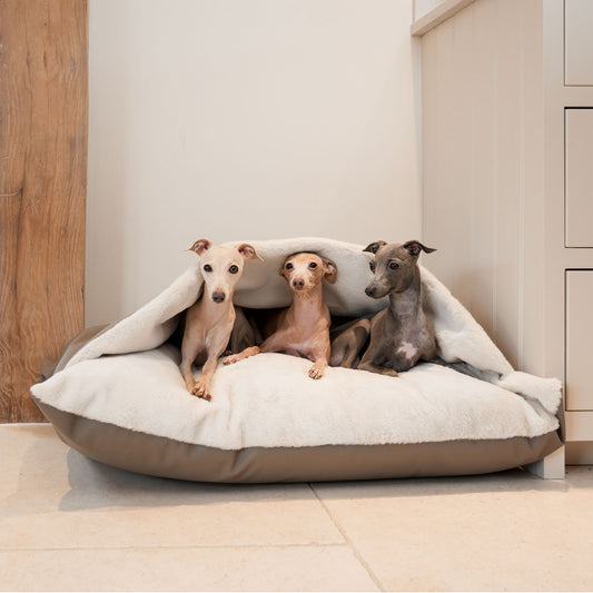 Discover The Perfect Burrow For Your Pet, Our Stunning Sleepy Burrow Dog Beds In Rhino Camel, Is The Perfect Bed Choice For Your Pet, Available Now at Lords & Labradors US