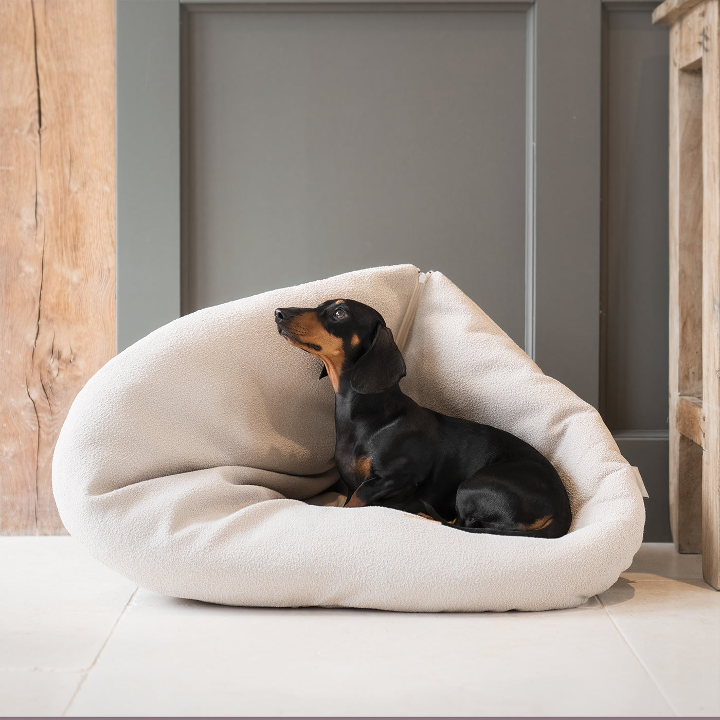 Luxury Dog Cushions & Beds, Squash 'Em in Alabaster, The Perfect Snuggly Cave For Dogs To Burrow! Available Now at Lords & Labradors US