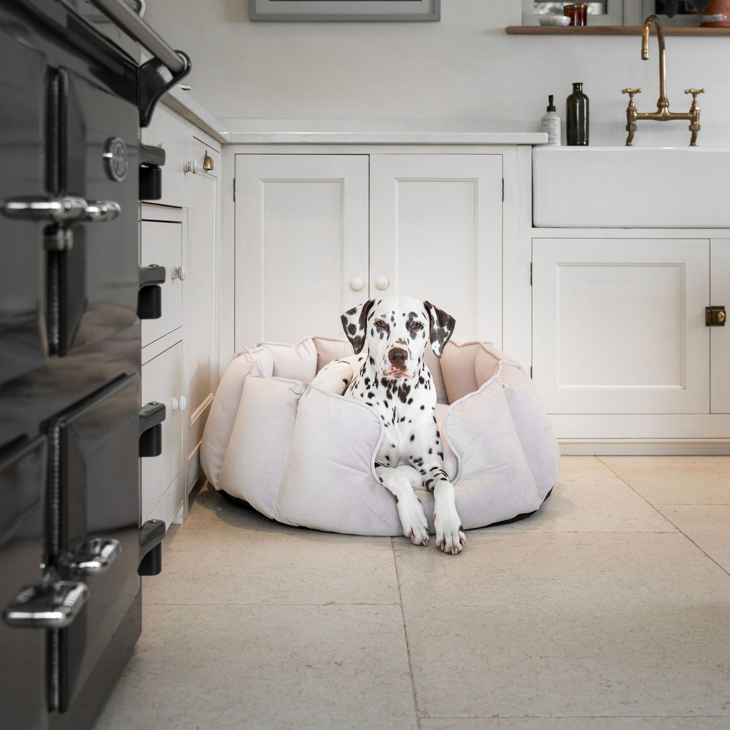 High Wall Dog Bed In Oyster Velvet By Lords & Labradors