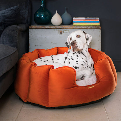 High Wall Dog Bed In Pumpkin Velvet By Lords & Labradors