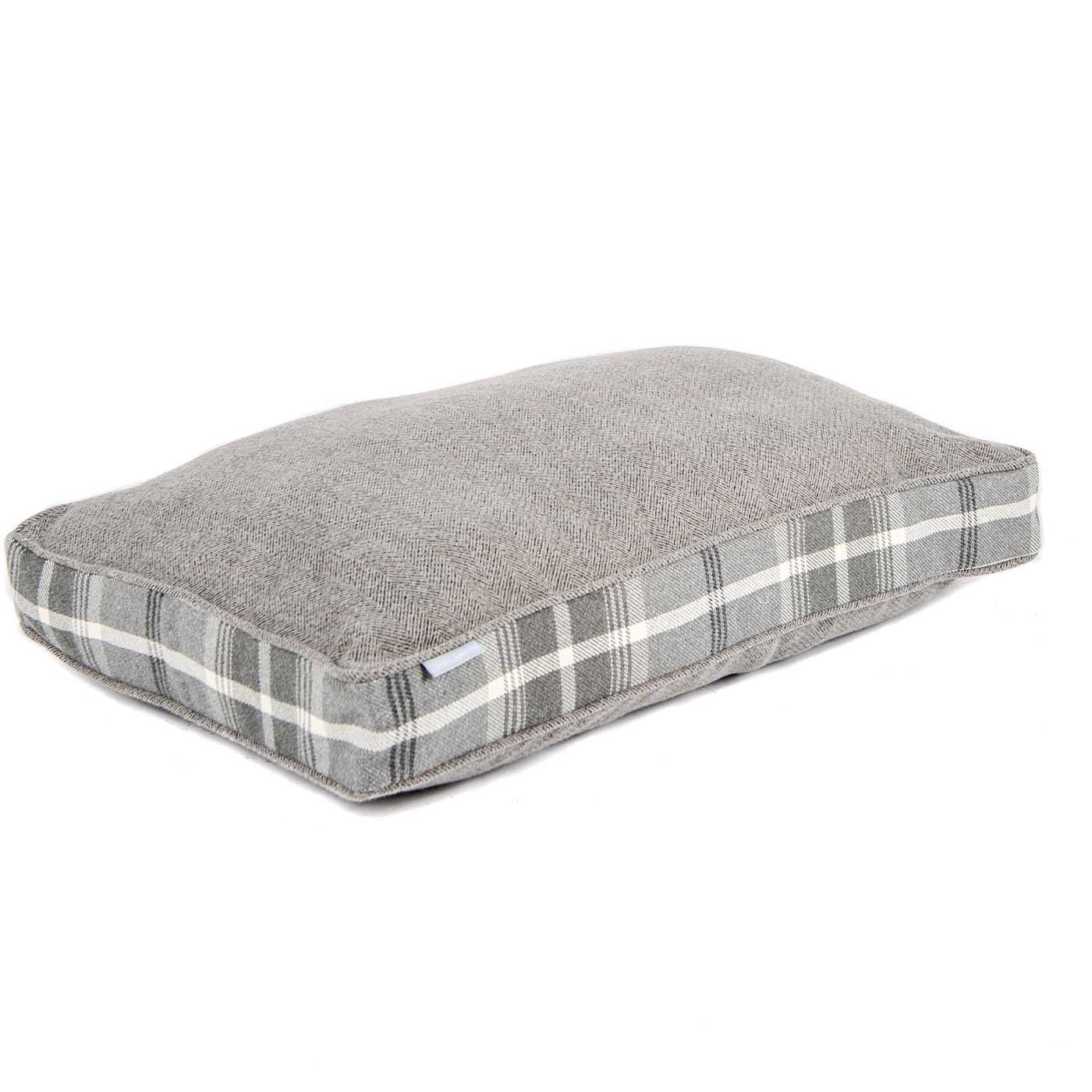 Luxury Dog Cage Cushion, Balmoral Dove Grey Tweed Cage Cushion. The Perfect Dog Cage Accessory, Available To Personalize Now at Lords & Labradors US