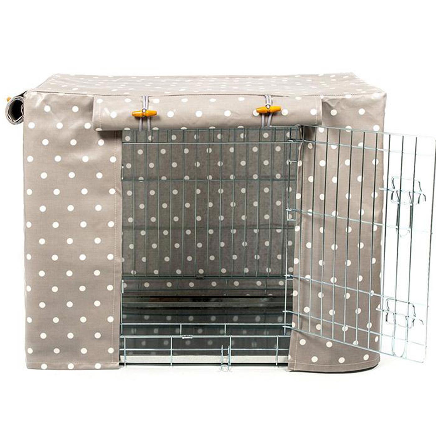 Discover Our Heavy-Duty Dog Cage With Grey Spot Oil Cloth Cage Cover! The Perfect Cage Accessory For The Ultimate Pet Den. Available Now at Lords & Labradors US