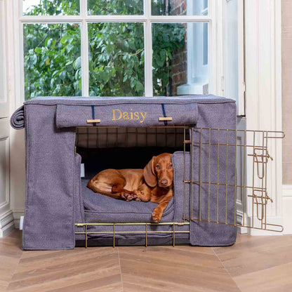 Luxury Heavy Duty Dog Cage, In Stunning Oxford Herringbone Tweed Cage Set, The Perfect Dog Cage Set For Building The Ultimate Pet Den! Dog Cage Cover Available To Personalize at Lords & Labradors US