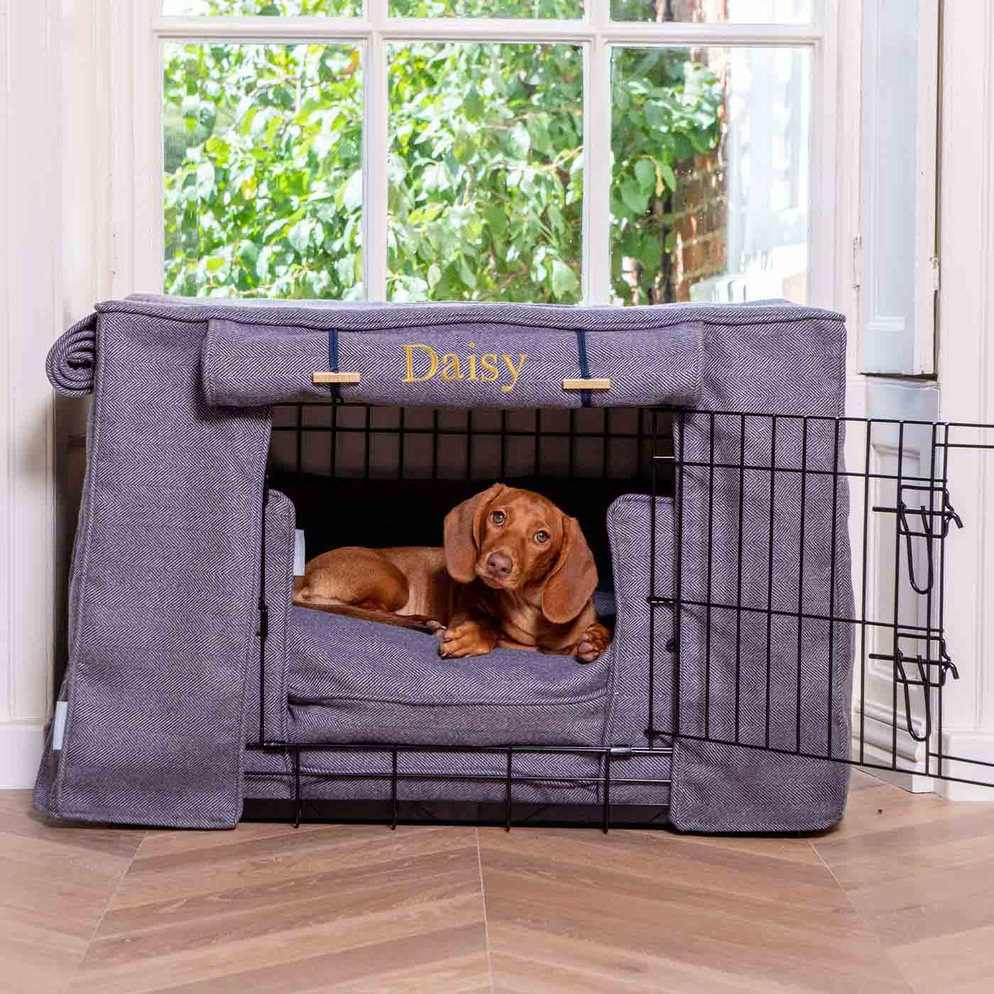 Luxury Heavy Duty Dog Cage, In Stunning Oxford Herringbone Tweed Cage Set, The Perfect Dog Cage Set For Building The Ultimate Pet Den! Dog Cage Cover Available To Personalize at Lords & Labradors US