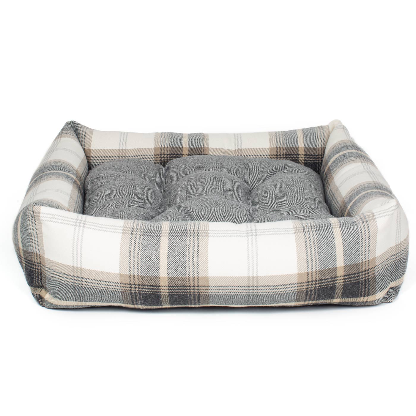 Luxury Handmade Box Bed For Dogs in Balmoral Charcoal Tweed, Perfect For Your Pets Nap Time! Available To Personalize at Lords & Labradors US