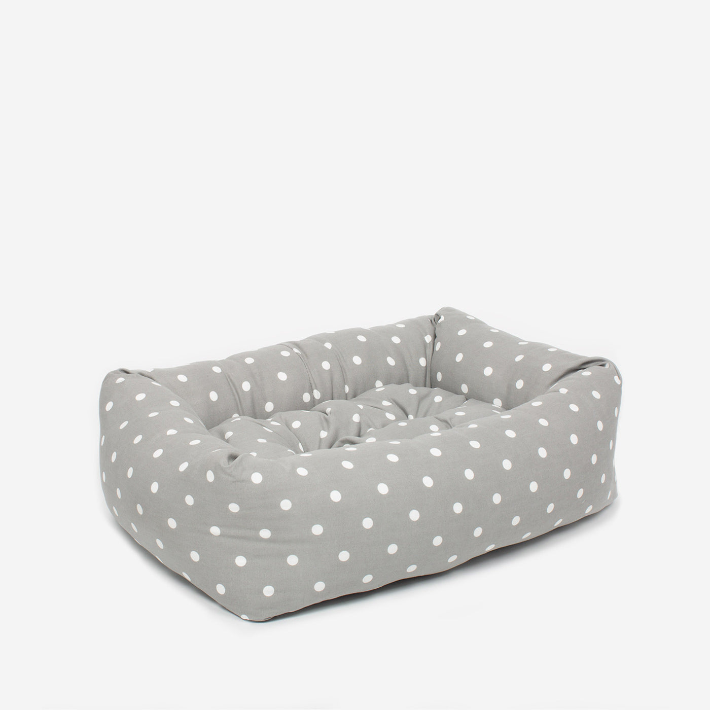 Cozy & Calming Puppy Cage Bed in Spots and Stripes, The Perfect Dog Cage Accessory For The Ultimate Dog Den! In Stunning Grey Spot! Available To Personalize at Lords & Labradors US