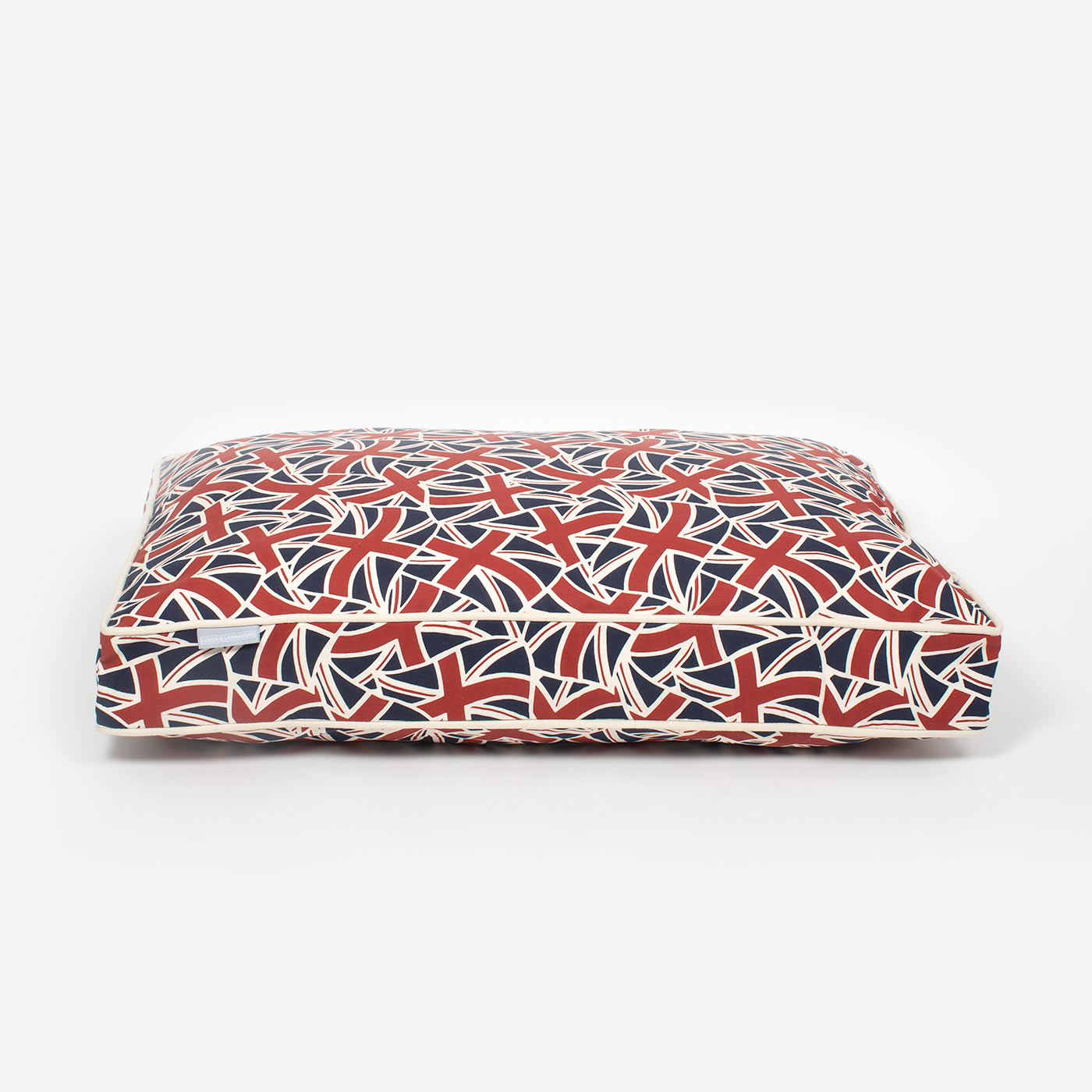 Luxury Dog Cushion, In Union Jack. Order The Perfect Pet Cushion Today For The Ultimate Burrow! Available For Pet Personalization, Handmade Here at Lords & Labradors US!