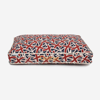 Luxury Dog Cushion, In Union Jack. Order The Perfect Pet Cushion Today For The Ultimate Burrow! Available For Pet Personalization, Handmade Here at Lords & Labradors US!