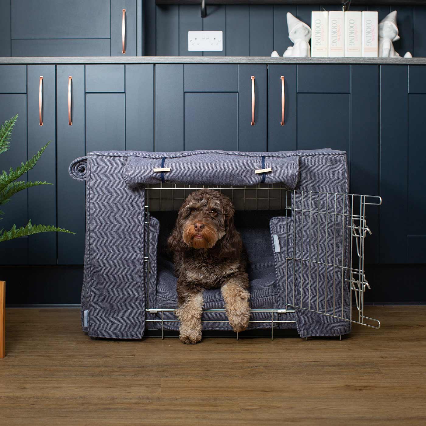 Luxury Heavy Duty Dog Cage, In Stunning Oxford Herringbone Tweed Cage Set, The Perfect Dog Cage Set For Building The Ultimate Pet Den! Dog Cage Cover Available To Personalize at Lords & Labradors US