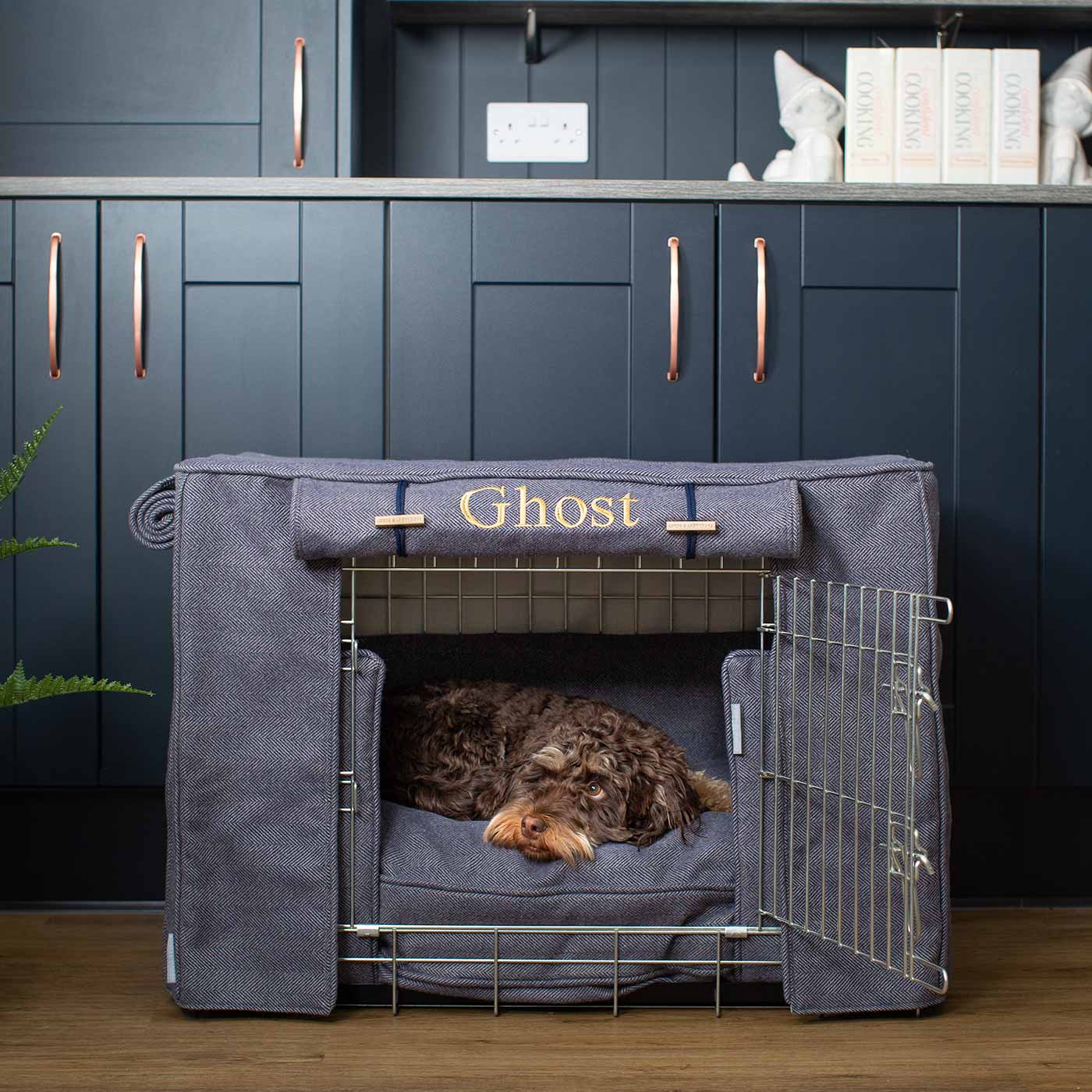 Luxury Heavy Duty Dog Cage, In Stunning Oxford Herringbone Tweed Cage Set, The Perfect Dog Cage Set For Building The Ultimate Pet Den! Dog Cage Cover Available To Personalize at Lords & Labradors US