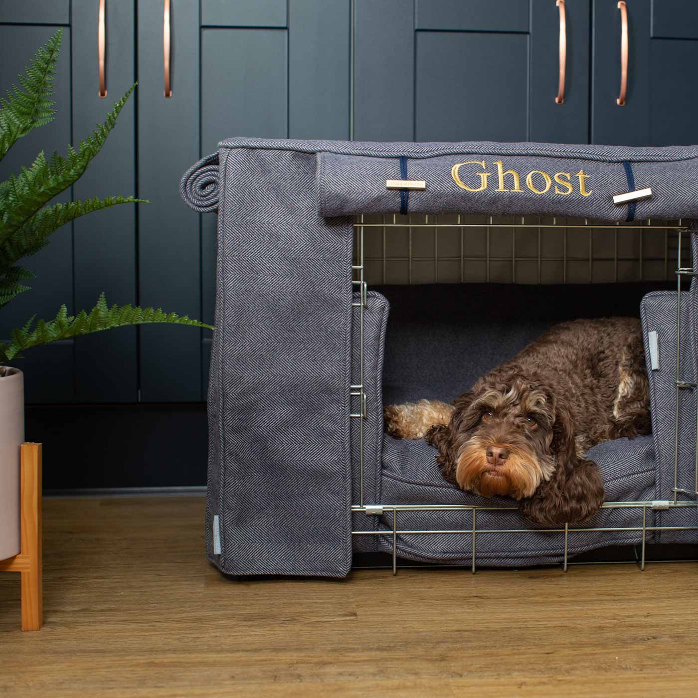 Luxury Heavy Duty Dog Cage, In Stunning Oxford Herringbone Tweed Cage Set, The Perfect Dog Cage Set For Building The Ultimate Pet Den! Dog Cage Cover Available To Personalize at Lords & Labradors US