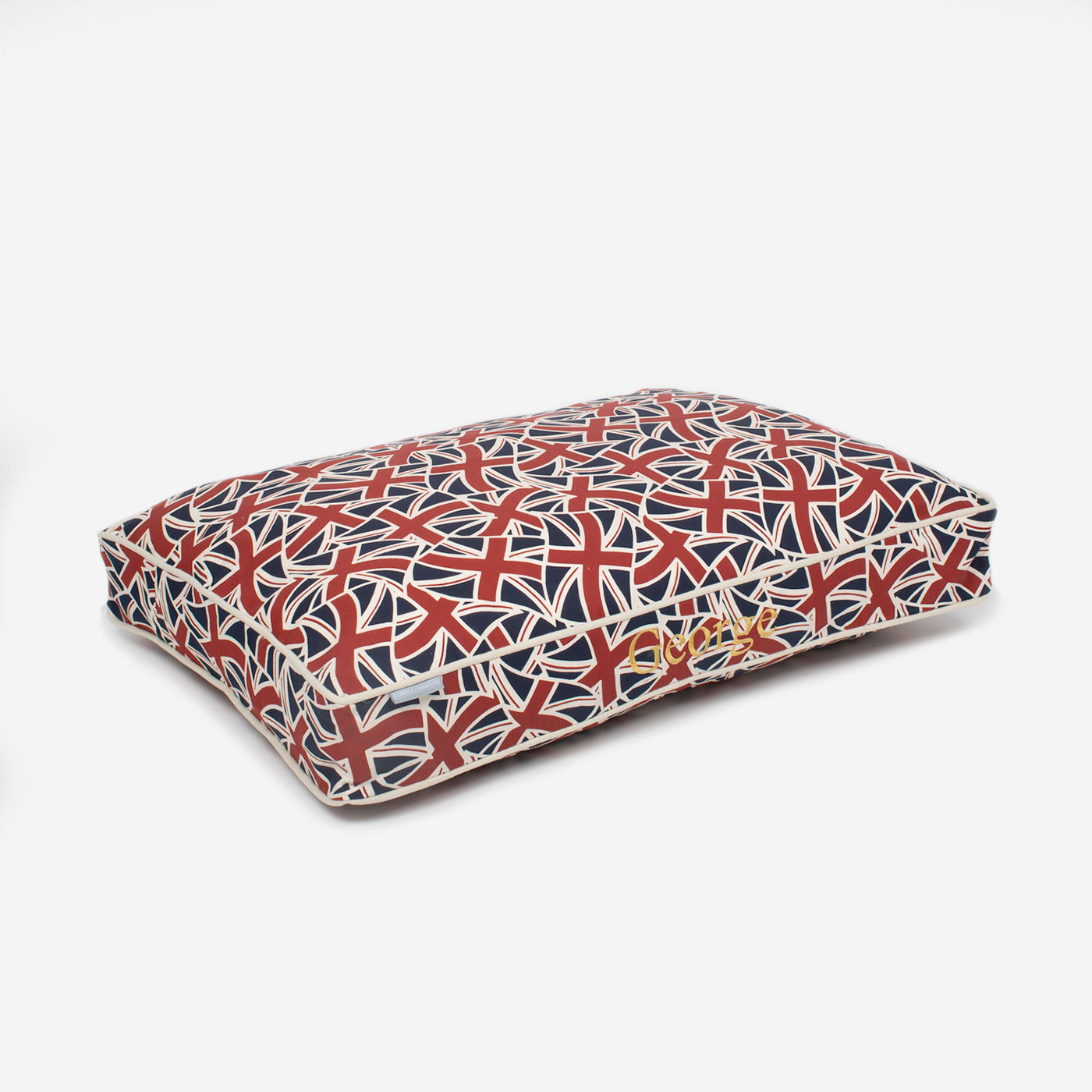 Luxury Dog Cushion, In Union Jack. Order The Perfect Pet Cushion Today For The Ultimate Burrow! Available For Pet Personalization, Handmade Here at Lords & Labradors US!