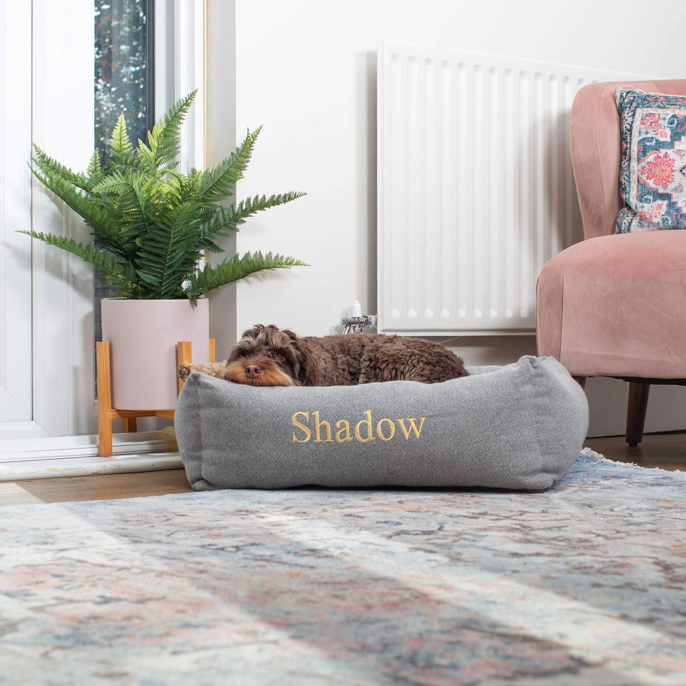 [color:pewter herringbone] Discover This Luxurious Box Bed For Dogs, Made Using Beautiful Herringbone Fabric To Craft The Perfect Dog Box Bed! In Pewter Herringbone, Available To Personalize Now at Lords & Labradors US