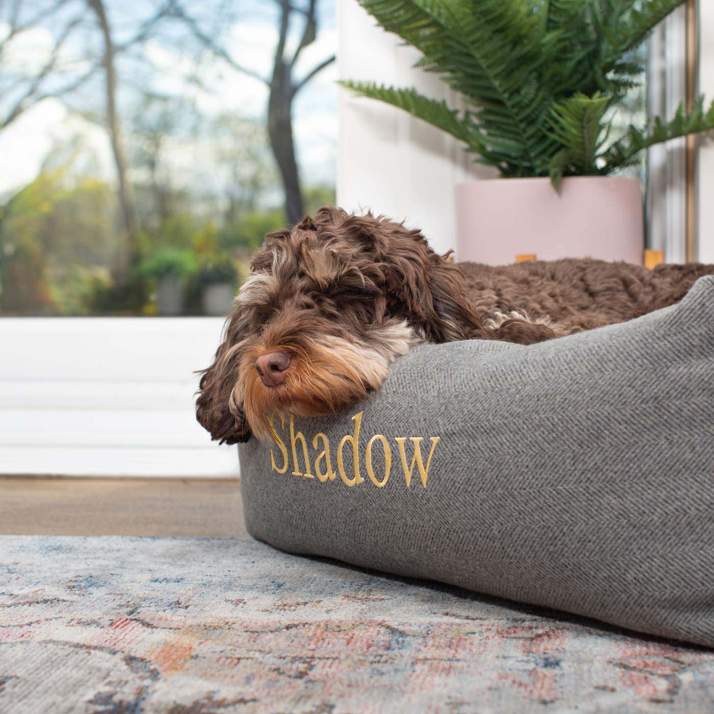 [color:pewter herringbone] Discover This Luxurious Box Bed For Dogs, Made Using Beautiful Herringbone Fabric To Craft The Perfect Dog Box Bed! In Pewter Herringbone, Available To Personalize Now at Lords & Labradors US