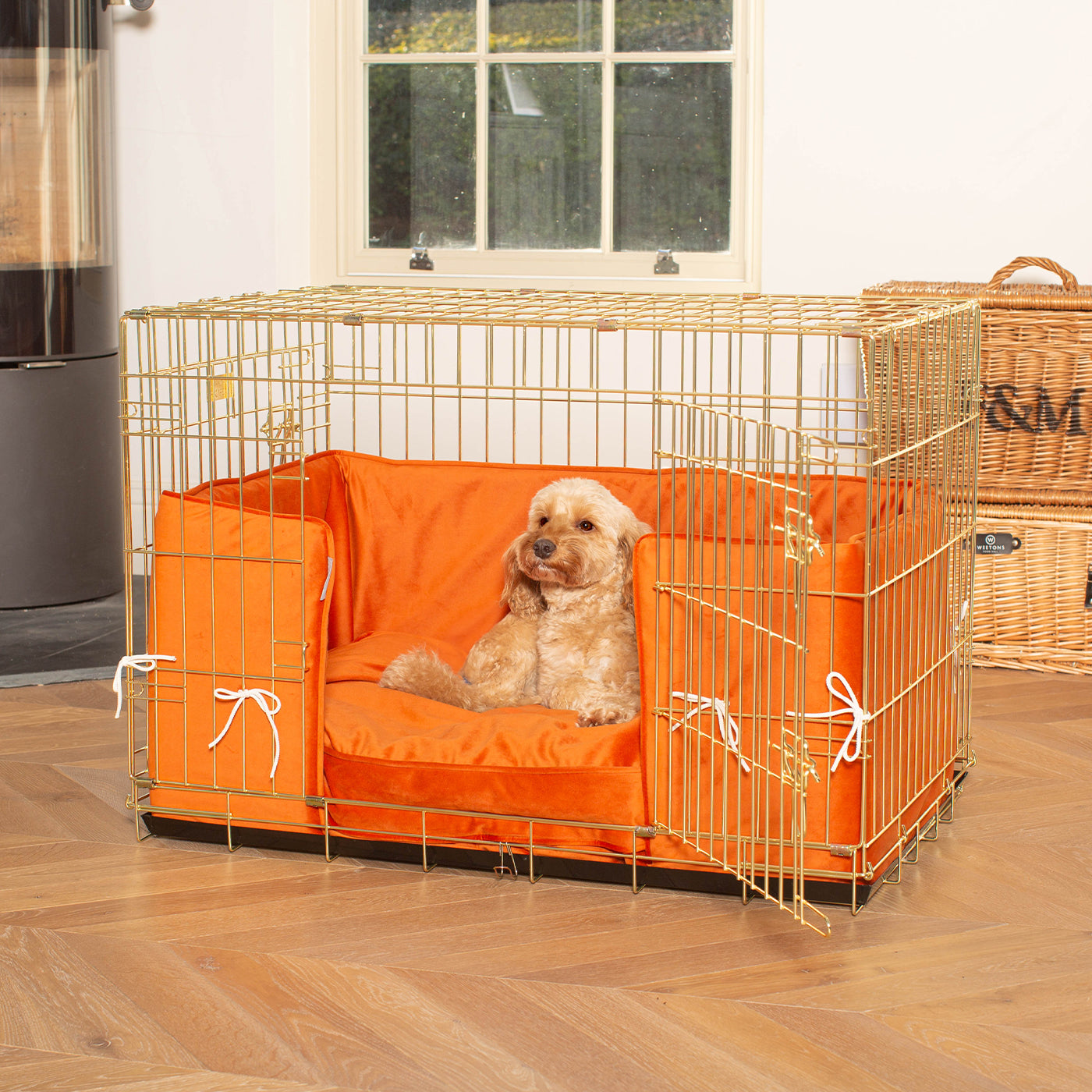 Dog Cage Bumper in Pumpkin Velvet by Lords & Labradors