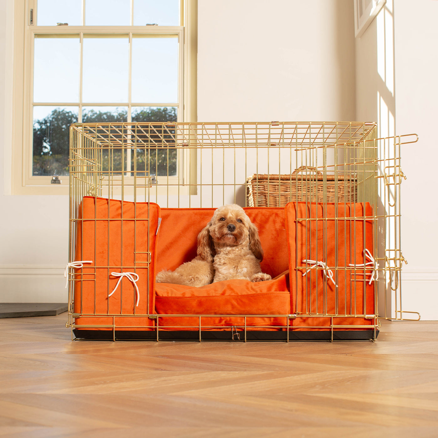 Dog Cage Bumper in Pumpkin Velvet by Lords & Labradors