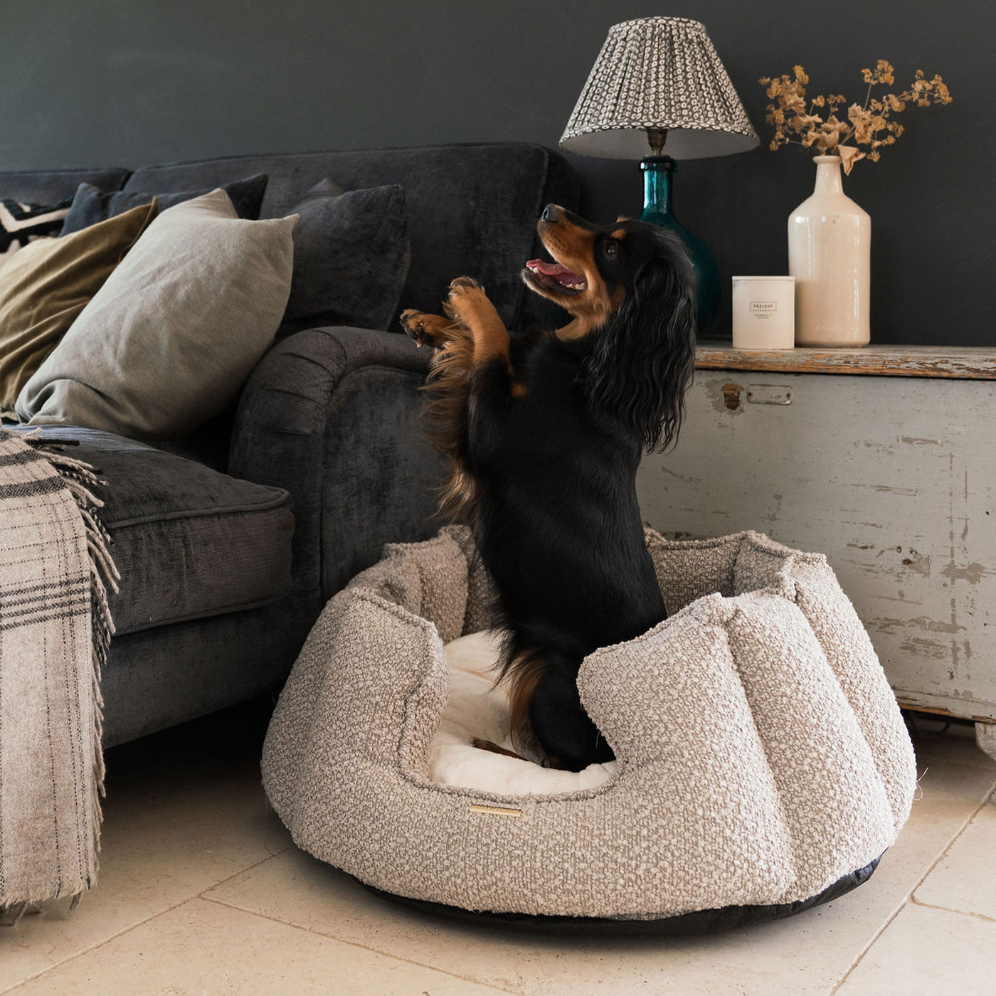 High Wall Bed For Dogs in Boucle by Lords Labradors