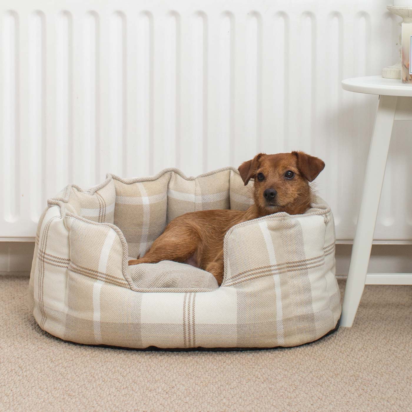 Discover Our Luxurious High Wall Bed For Dogs, Featuring inner pillow with plush teddy fleece on one side To Craft The Perfect Dogs Bed In Stunning Natural Tweed! Available To Personalize Now at Lords & Labradors US