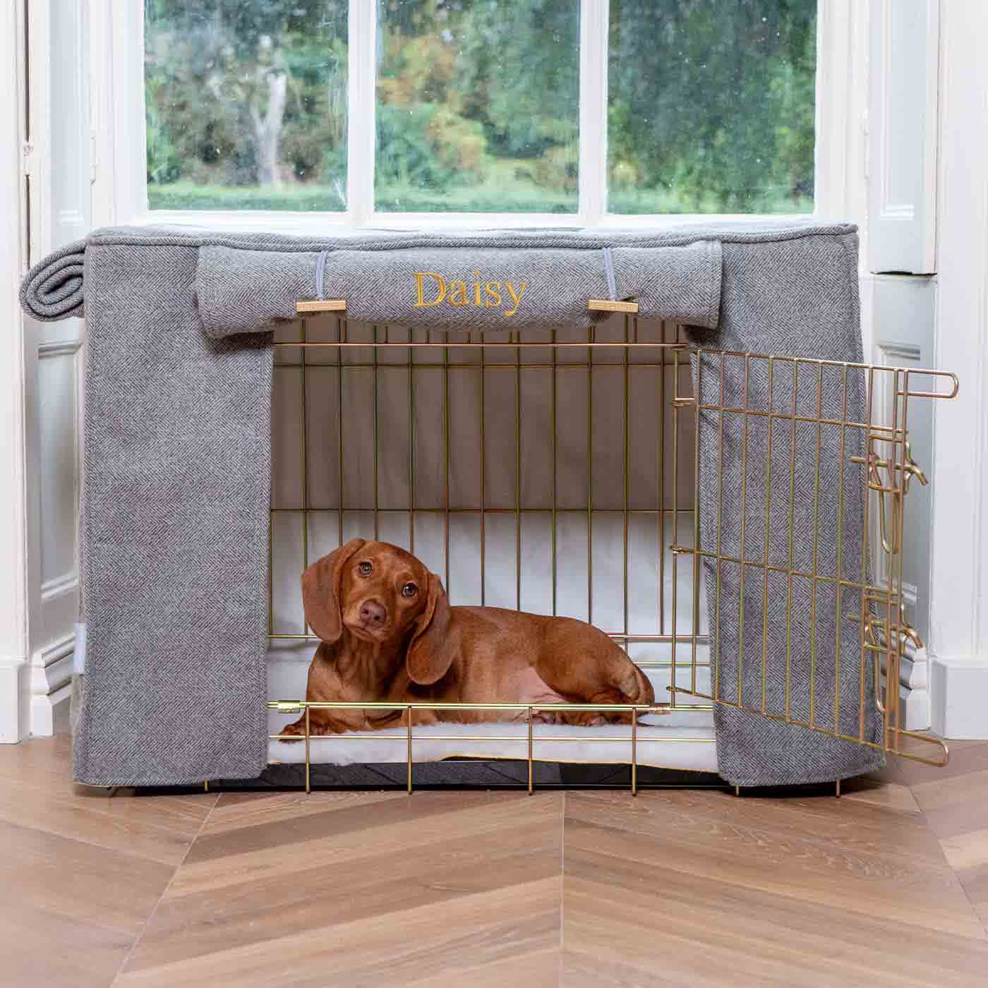 Dog Cage Cover in Pewter Herringbone Tweed by Lords Labradors