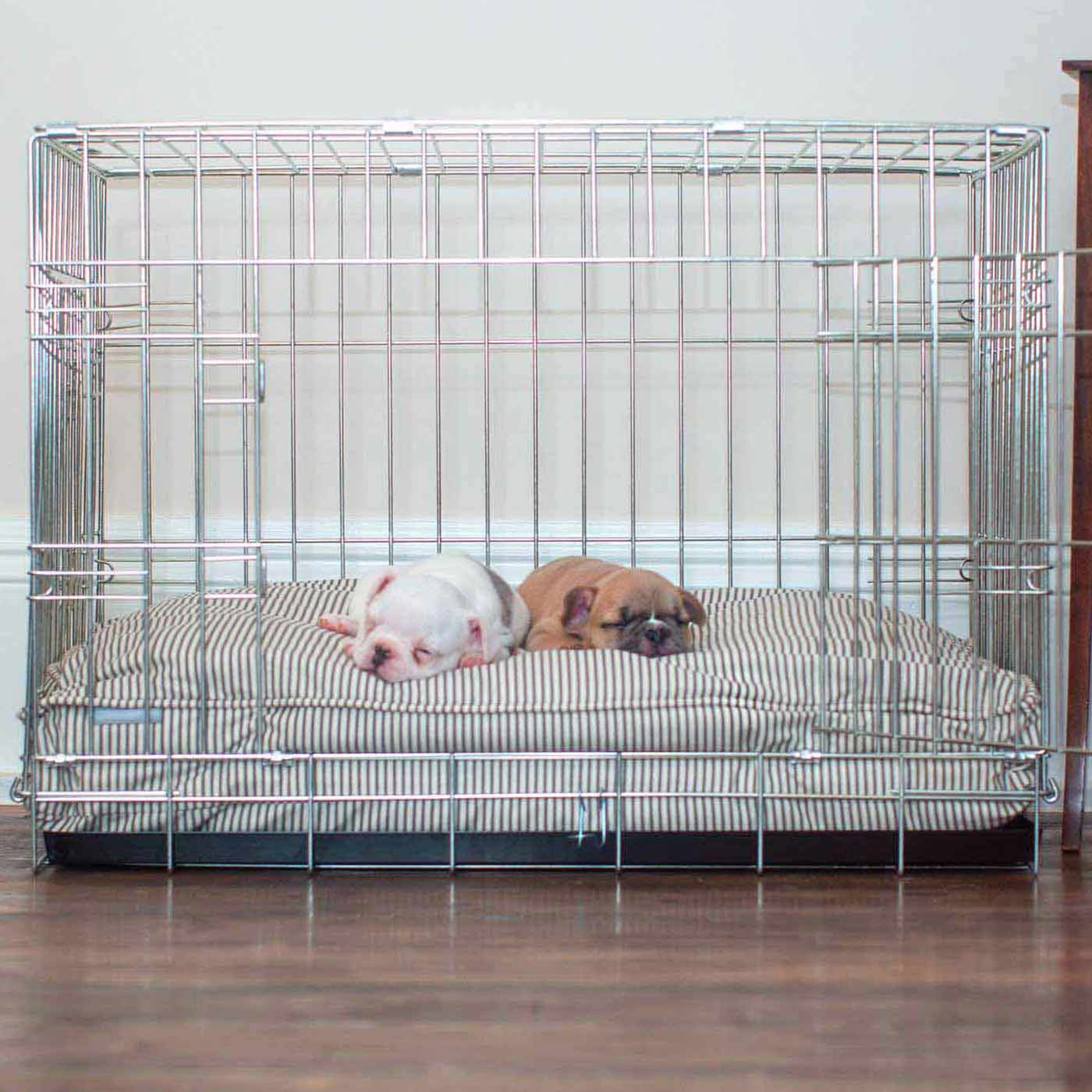 Luxury Dog Cushion, in Regency Stripe. The Perfect Dog Cage For The Ultimate Naptime, Available Now at Lords & Labradors US