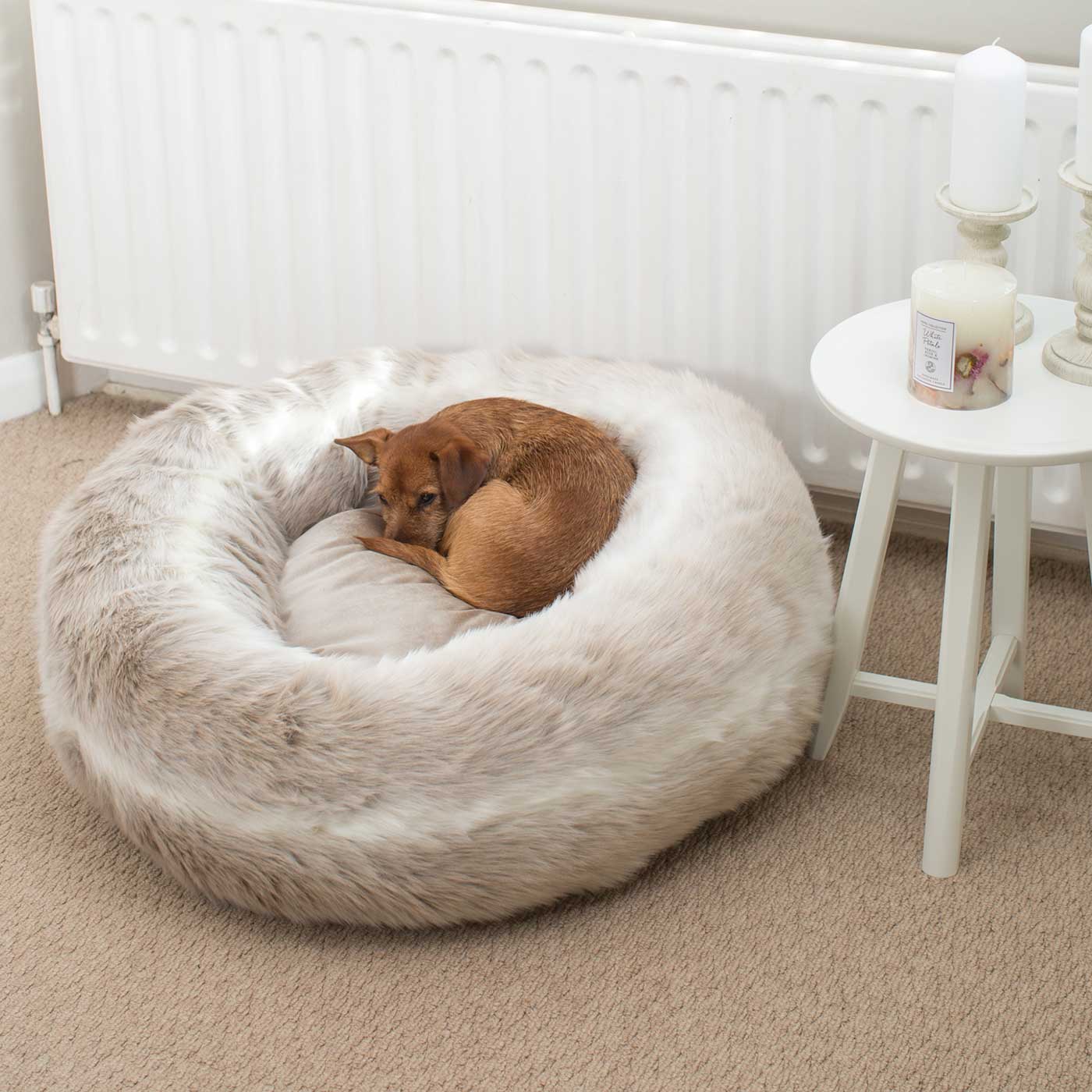 Luxury Anti-Anxiety Dog Bed, In Stunning Reindeer Faux Fur, Perfect For Your Pets Nap Time! Available Now at Lords & Labradors US