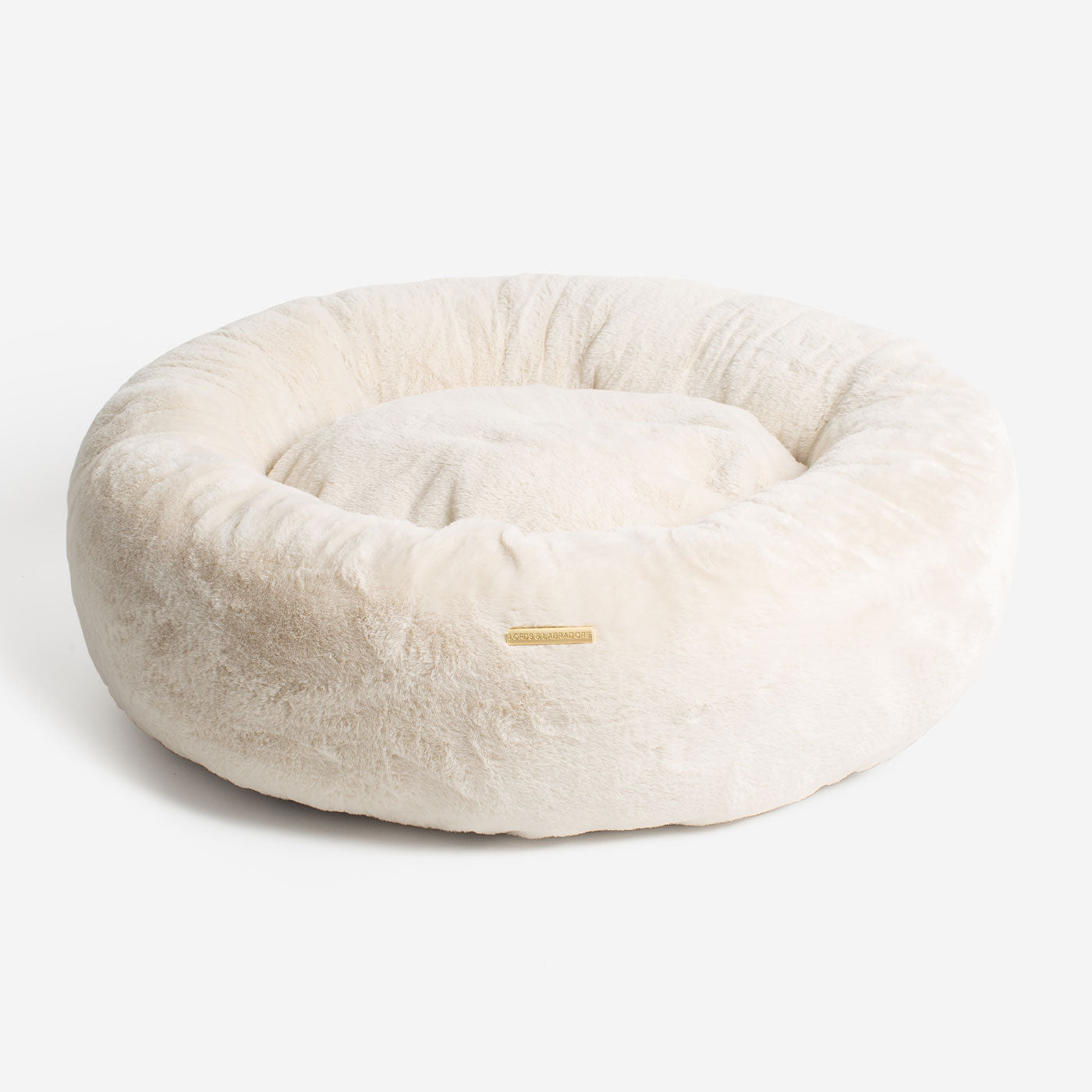 Luxury Anti-Anxiety Donut Dog Bed, In Stunning Cream Faux Fur, Perfect For Your Pets Nap Time! Available Now at Lords & Labradors US