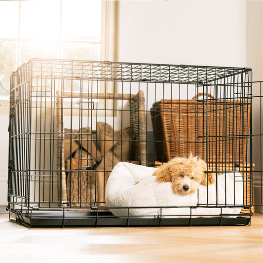 Cozy & Calming Puppy Cage Bed, The Perfect Dog Cage Accessory For The Ultimate Dog Den! In Stunning Anti-Anxiety Cream Faux Fur! Available To Personalize at Lords & Labradors US