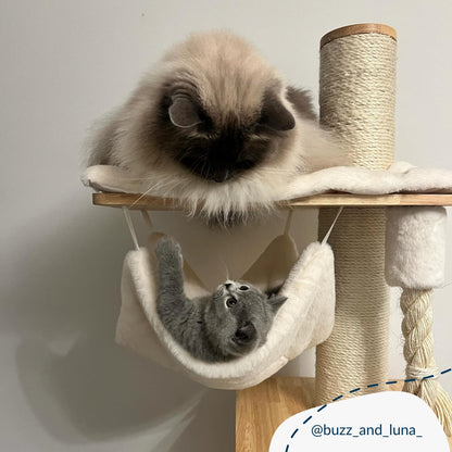 Discover the Ultimate Cat Tree, The Helsinki The Levels Cat Play Centre. Present your cat with the perfect cat play centre! Crafted using durable and long-lasting wood, this modern cat play centre features hanging toys to hangout spots, multiple levels for cats to explore, soft, plush hammock to snuggle into and sisal wrapped post for scratching! Available Now at Lords & Labradors US