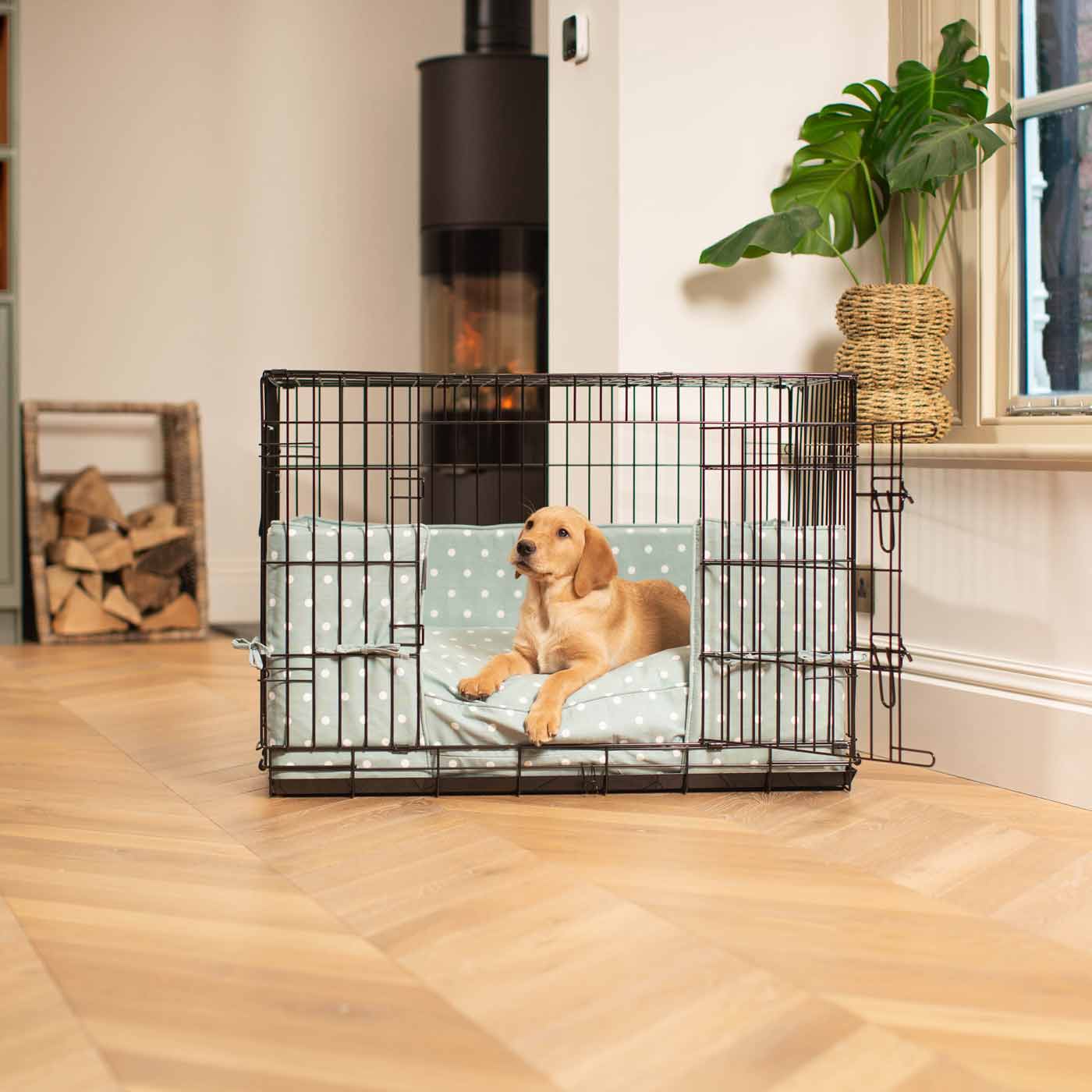 Dog Cage Bumper in Duck Egg Spot by Lords & Labradors