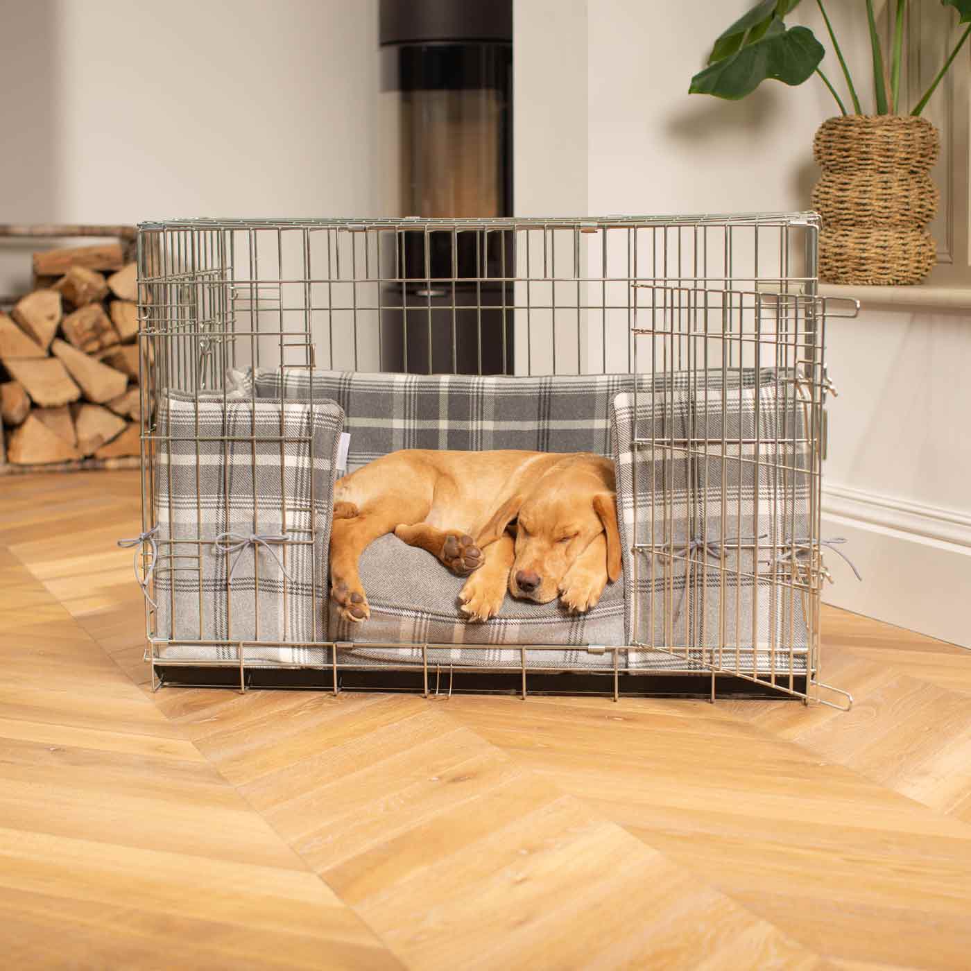 Luxury Dog Cage Bumper, Balmoral Dove Grey Tweed Cage Bumper Cover The Perfect Dog Cage Accessory, Available Now at Lords & Labradors US