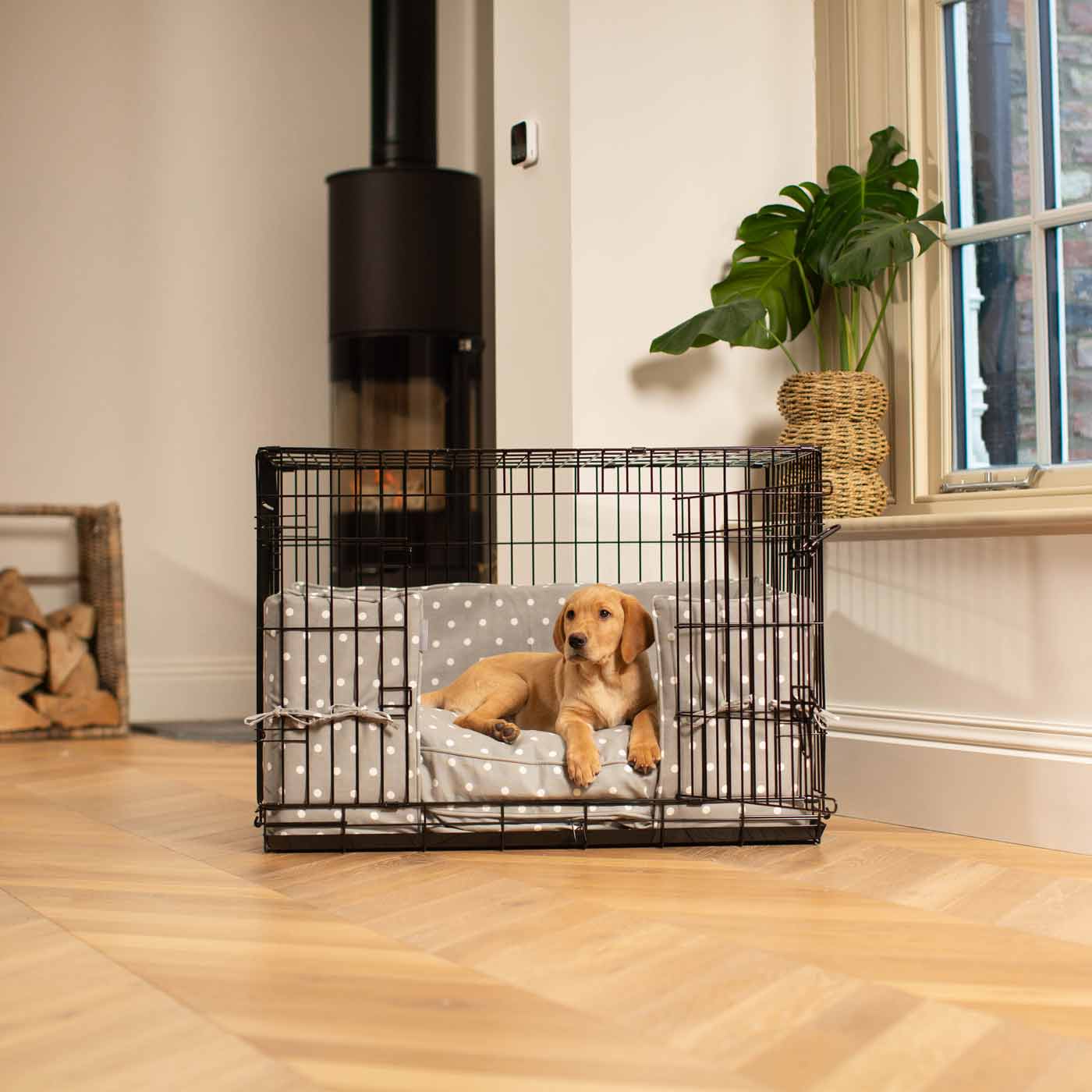 Luxury Dog Cage Bumper, Grey Spot Bumper Cover, The Perfect Dog Cage Accessory, Available To Personalize Now at Lords & Labradors US