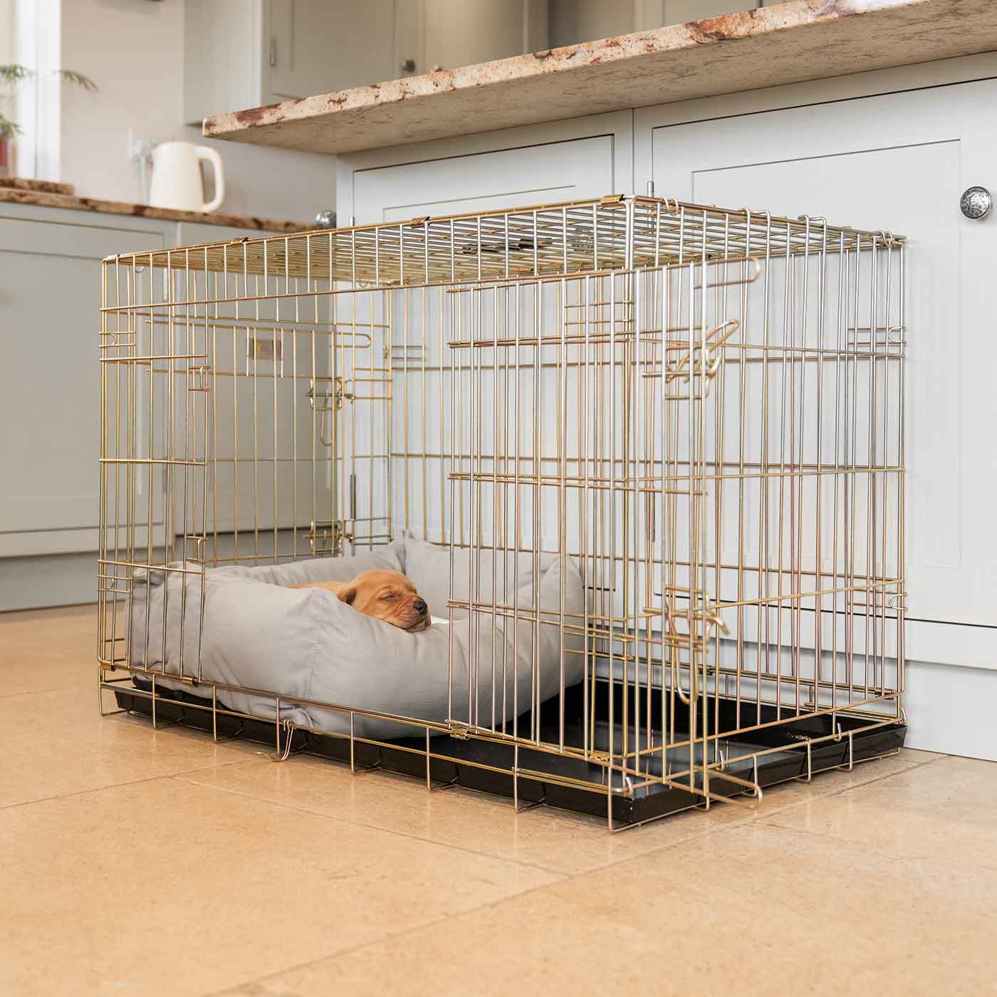[color:savanna stone]  Cozy & Calm Puppy Cage Bed, The Perfect Dog Cage Accessory For The Ultimate Dog Den! In Stunning Savanna Stone! Available Now at Lords & Labradors US