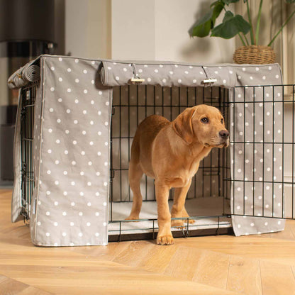 Luxury Dog Cage Cover, Grey Spot Cotton Cage Cover The Perfect Dog Cage Accessory, Available To Personalize Now at Lords & Labradors US